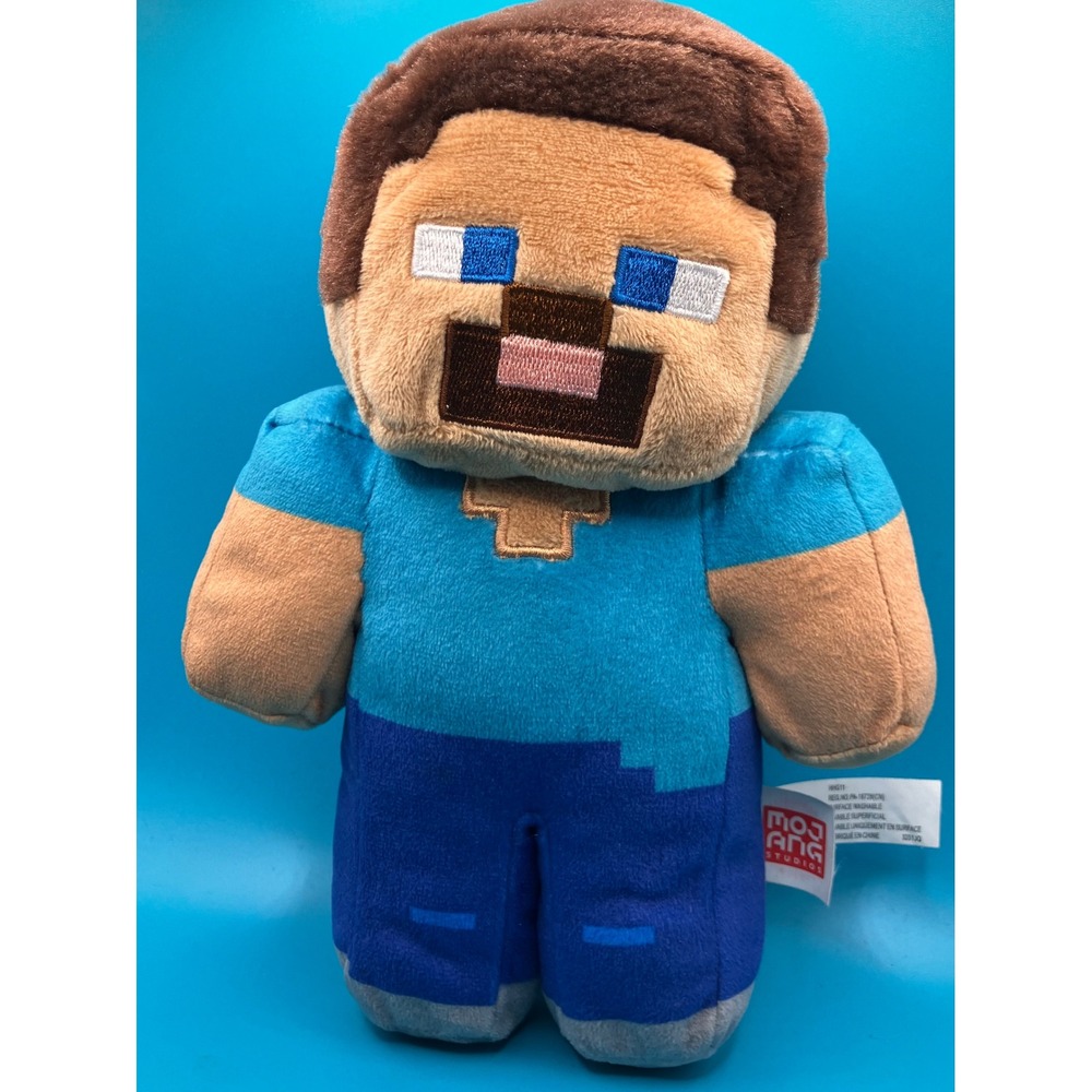 Mattel Minecraft Steve Plush Toy Kids 8 Inch Blue Pixelated Stuffed Figure HHG11